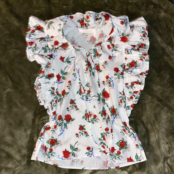 NWOT SeeByChloe Floral Ruffle Print Rose White Top Blouse Size EU 34/US2 - Picture 4 of 9